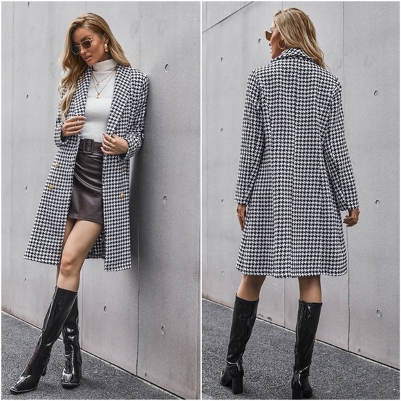 houndstooth button double breasted jacket coat - Picture 2 of 3